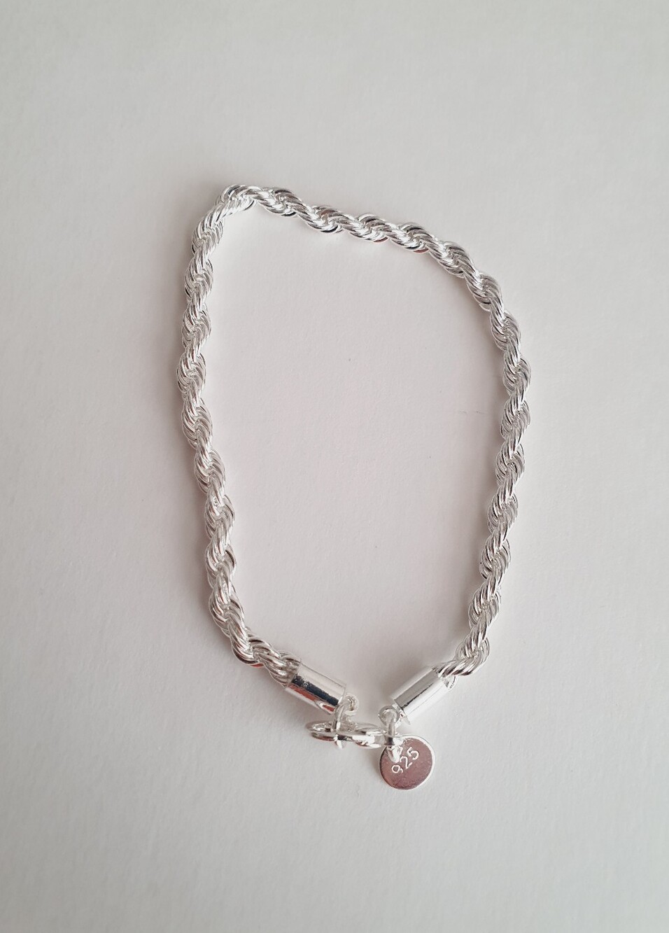 925 Sterling Silver Plated Rope Chain Lobster Clasp Bracelet